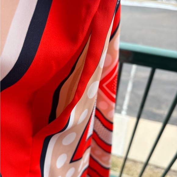 🆕🌹Eliza J Red Geometric Print Maxi Dress Size 8P Smocked Summer Midi Maxi Dress - Picture 14 of 14